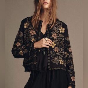 Zara Black Floral Embroidered Jacket ZW Collection